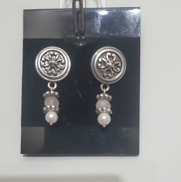 Brighton Vintage dangling rose quartz and pearl pierced Earrings - Picture 6 of 9